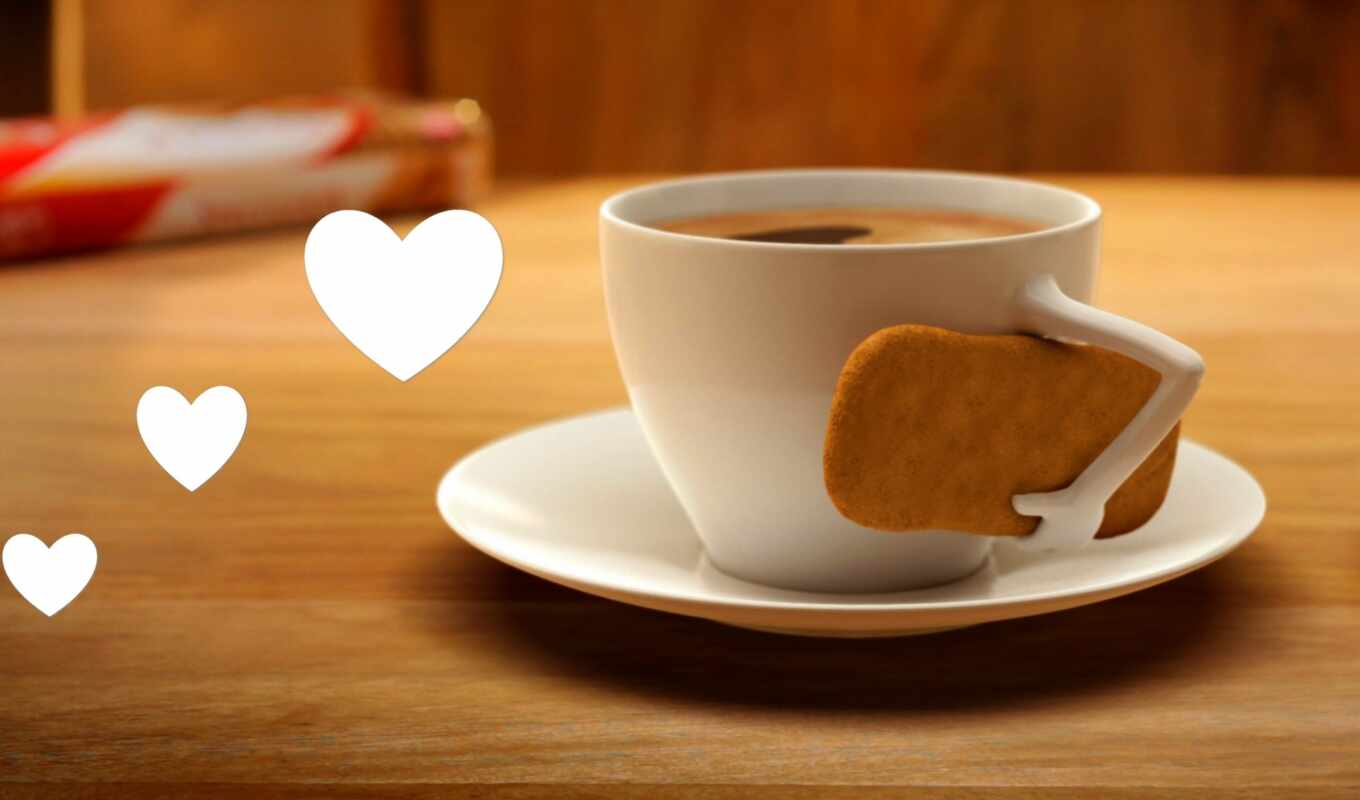 love, coffee, сердце, cup, блюдце, tim, postcard, cooky