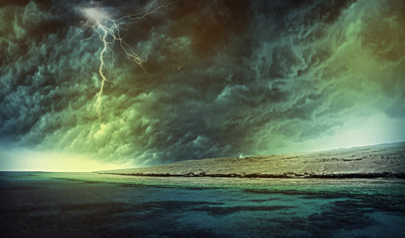 nature, the storm, rain, sea, ocean, lightning, element, serial