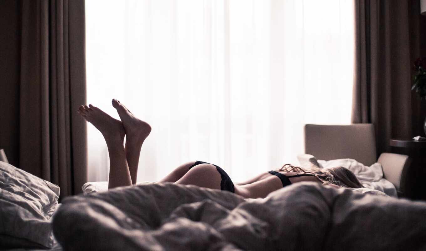 женщина, кровать, lingerie, she, sensual, утро, enjoy