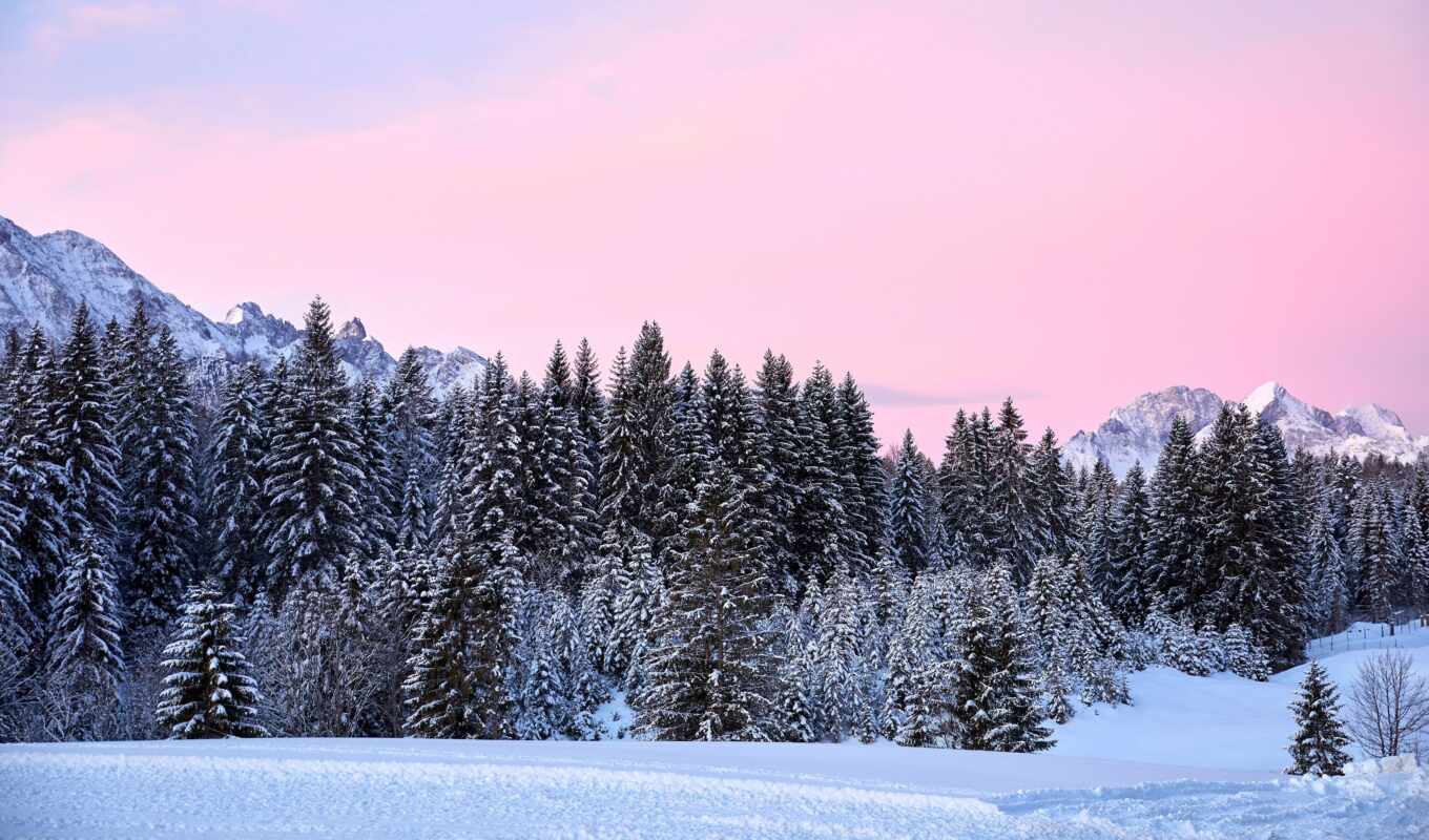 снег, гора, розовый