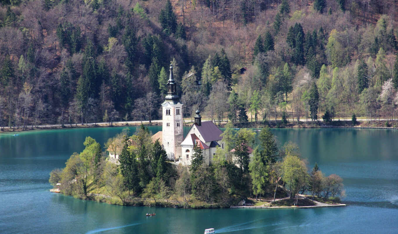 lake, images, top, Mary, slovenia, bled, mountains, ttl, words