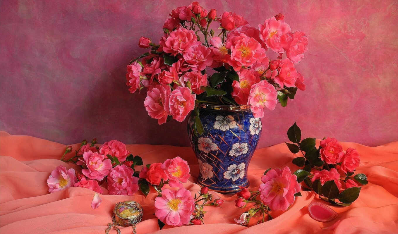 flowers, rose, roses, pink, roses, vase