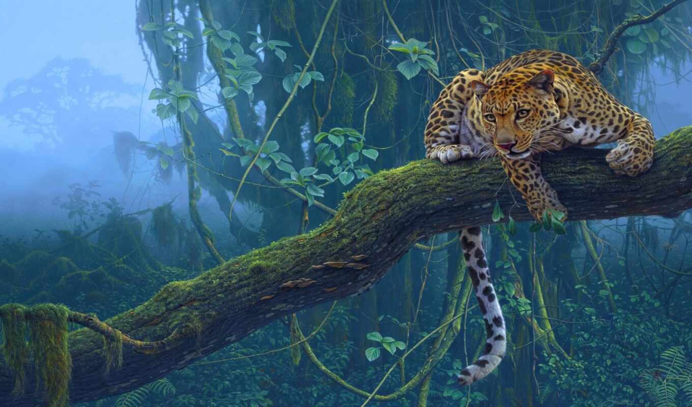 jungle, дерево, леопард, хищник, animal, jaguar, flare