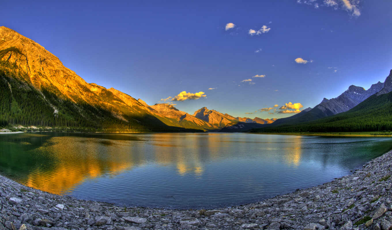 lake, sky, sunset, forest, canadian, mountains