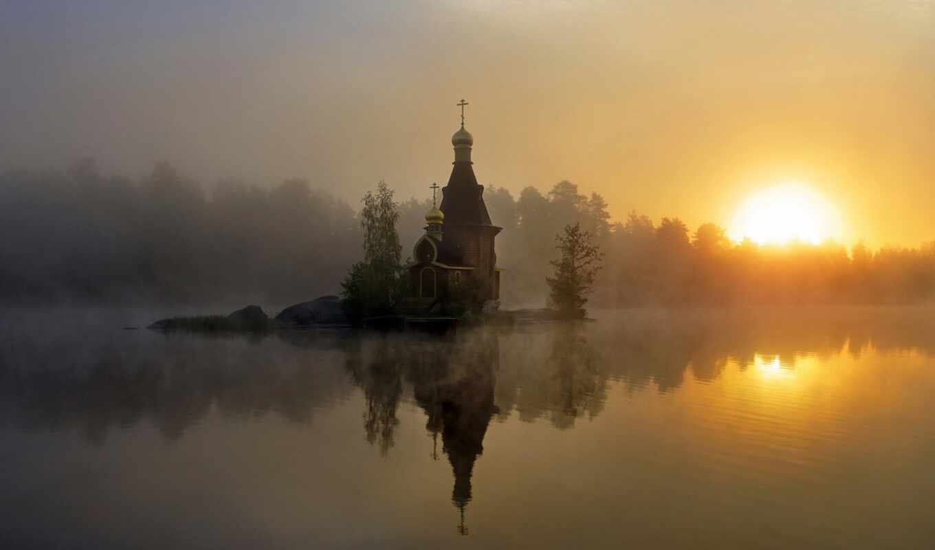 nature, Andrew, beautiful, only, moscow, Russia, morning, fog, temple, church, pervozvannyi