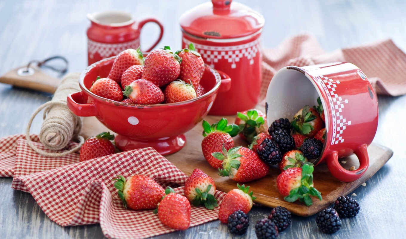 summer, strawberry, blackberry, berries, dishes