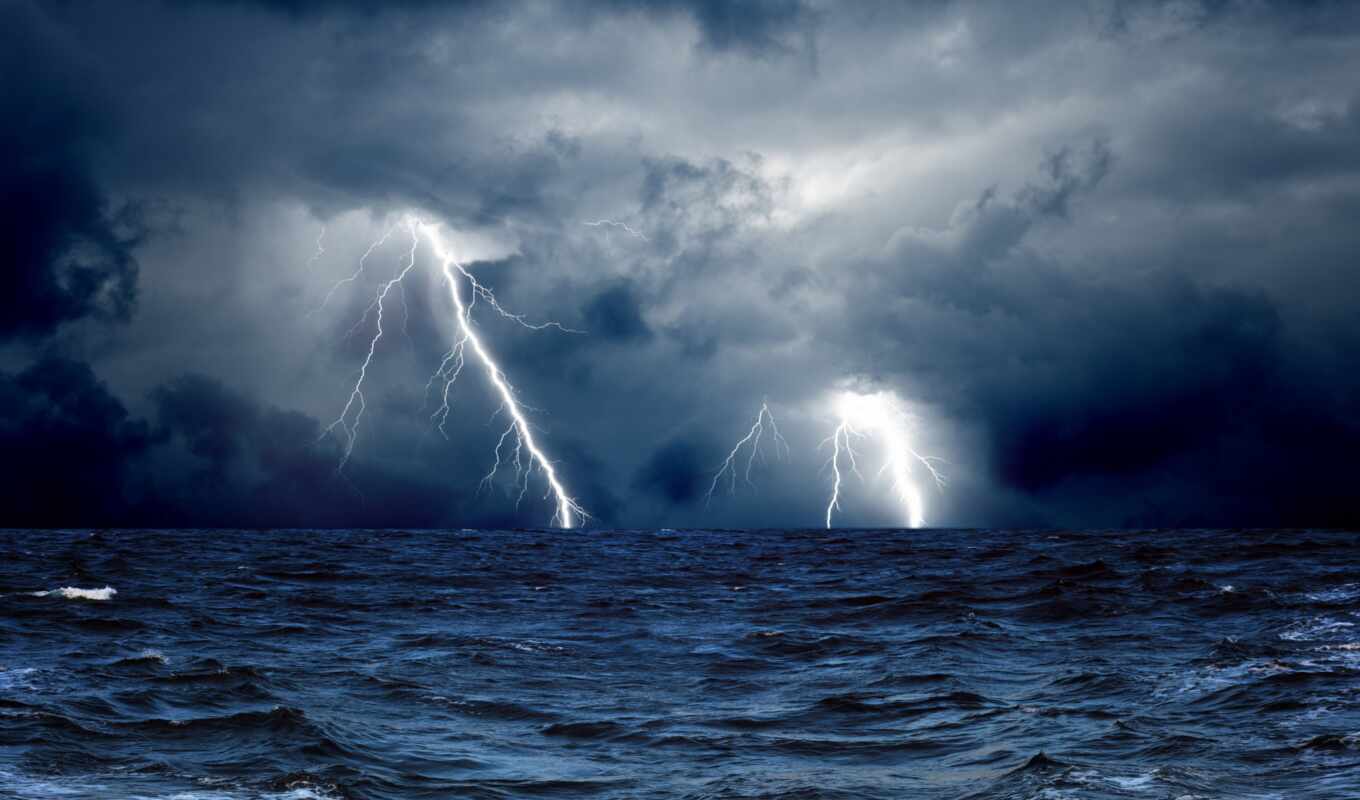 the storm, sea, ball, lightning