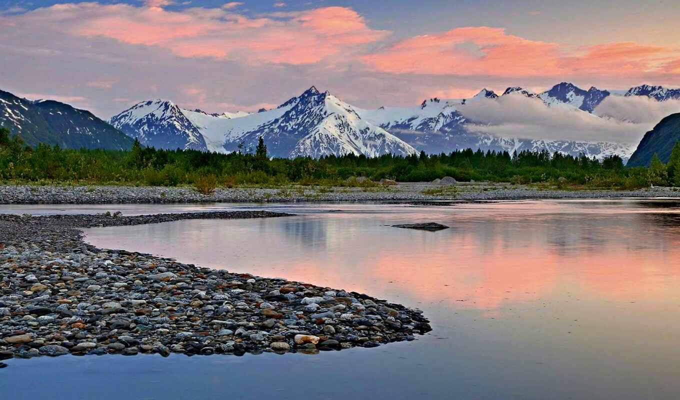 природа, гора, река, аляска