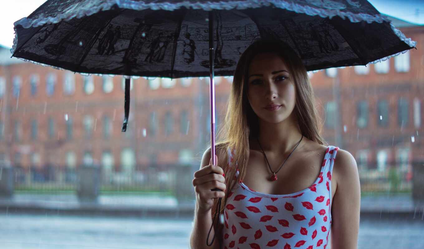 девушка, женщина, дождь, волосы, модель, long, fashion, зонтик, outdoors, rare