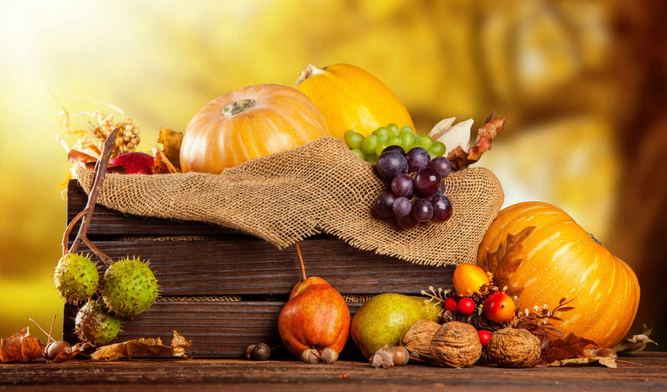 autumn, box, grape, harvests, harvest, pumpkins, fruits, nuts