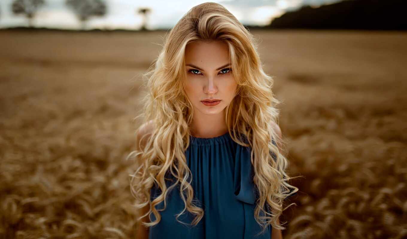 blonde, field, model, sonre