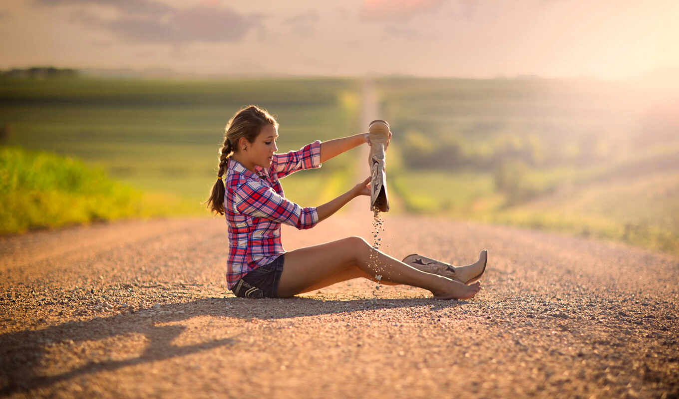 girl, road, sand, bokeh, of the, boots