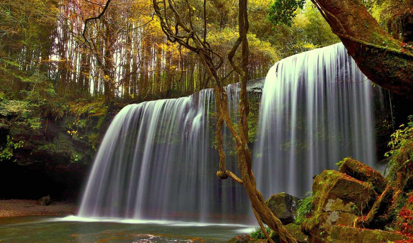 nature, autumn, waterfall