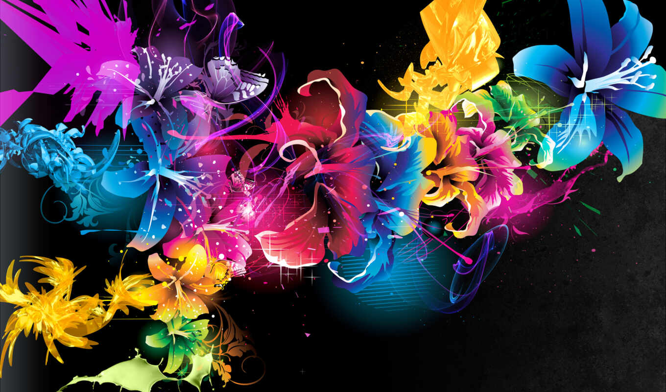flowers, graphics, paint, abstraction, pattern, fun, abrakadabra