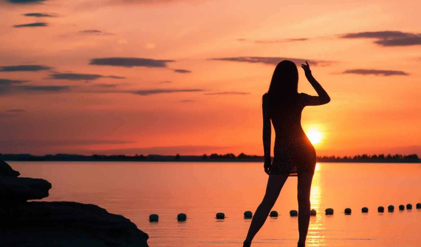 girl, background, sunset