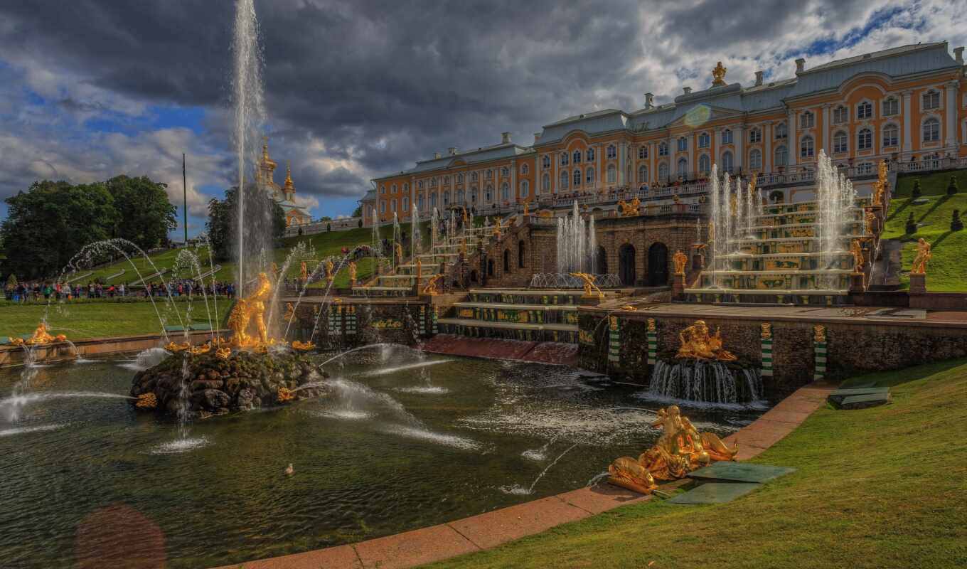 summer, Russia, much, Saint, petersburg, cascade, fountain, peterhof