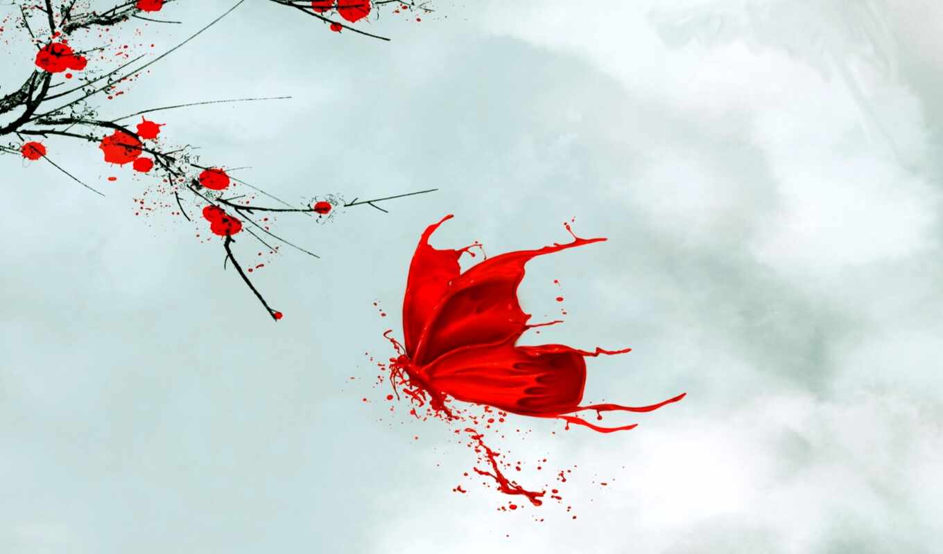 red, бабочка, красное, japanese, animal, drawing