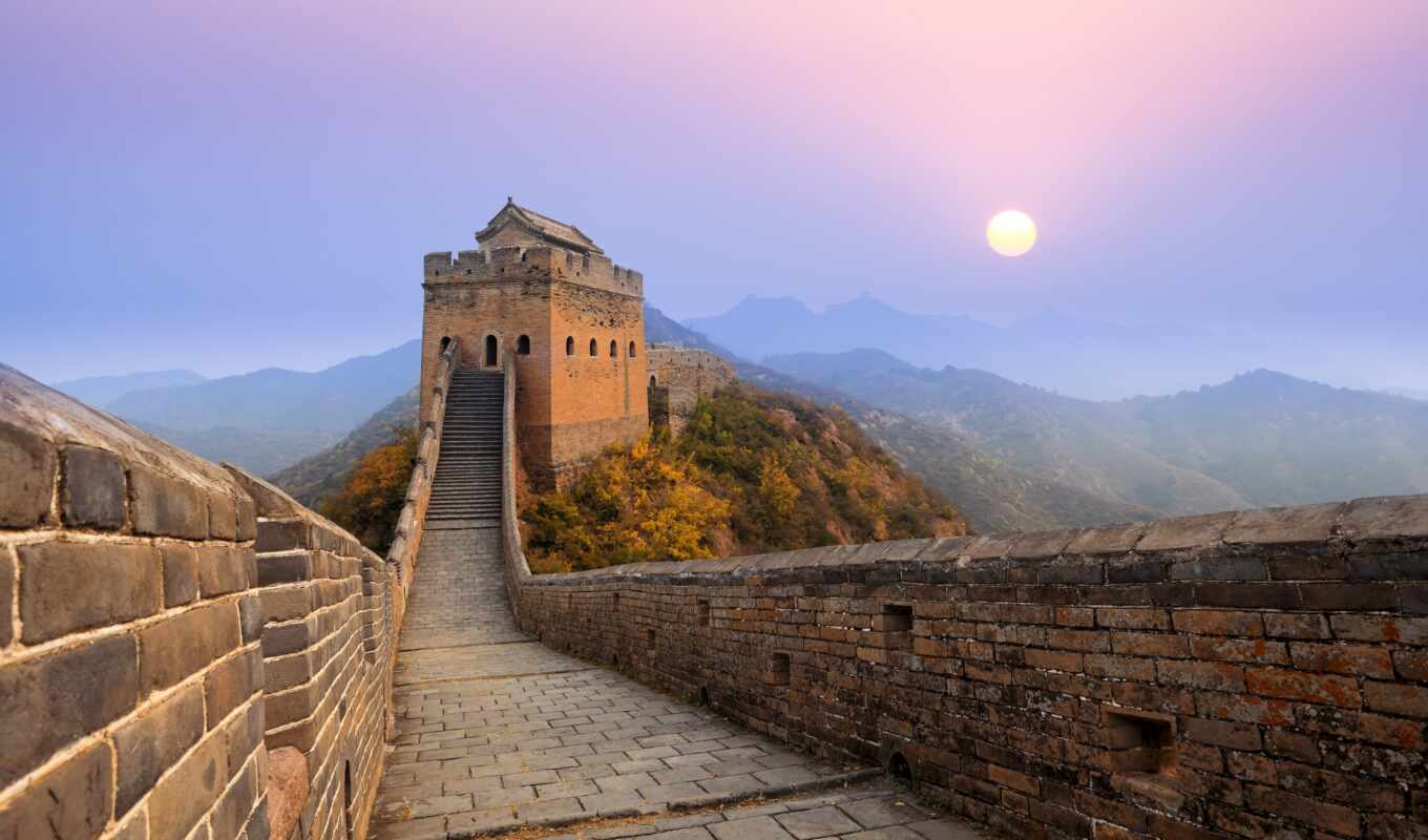 wall, sun, great, rising, chinese woman