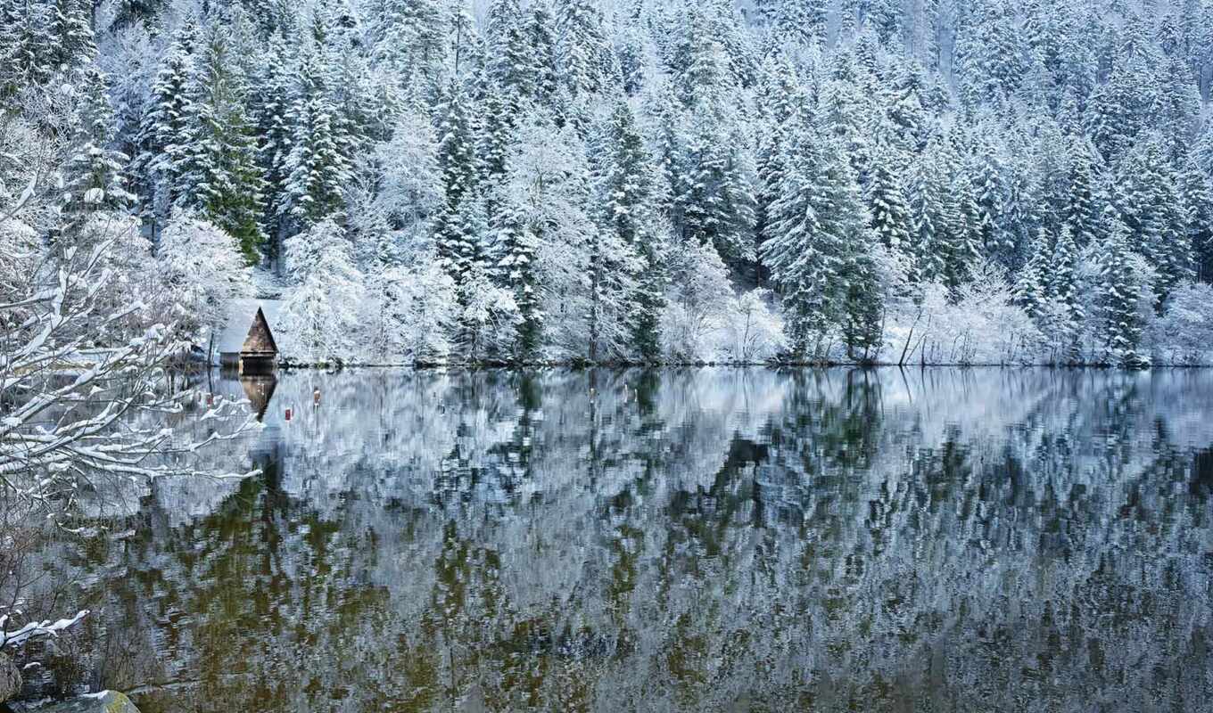 lake, winter