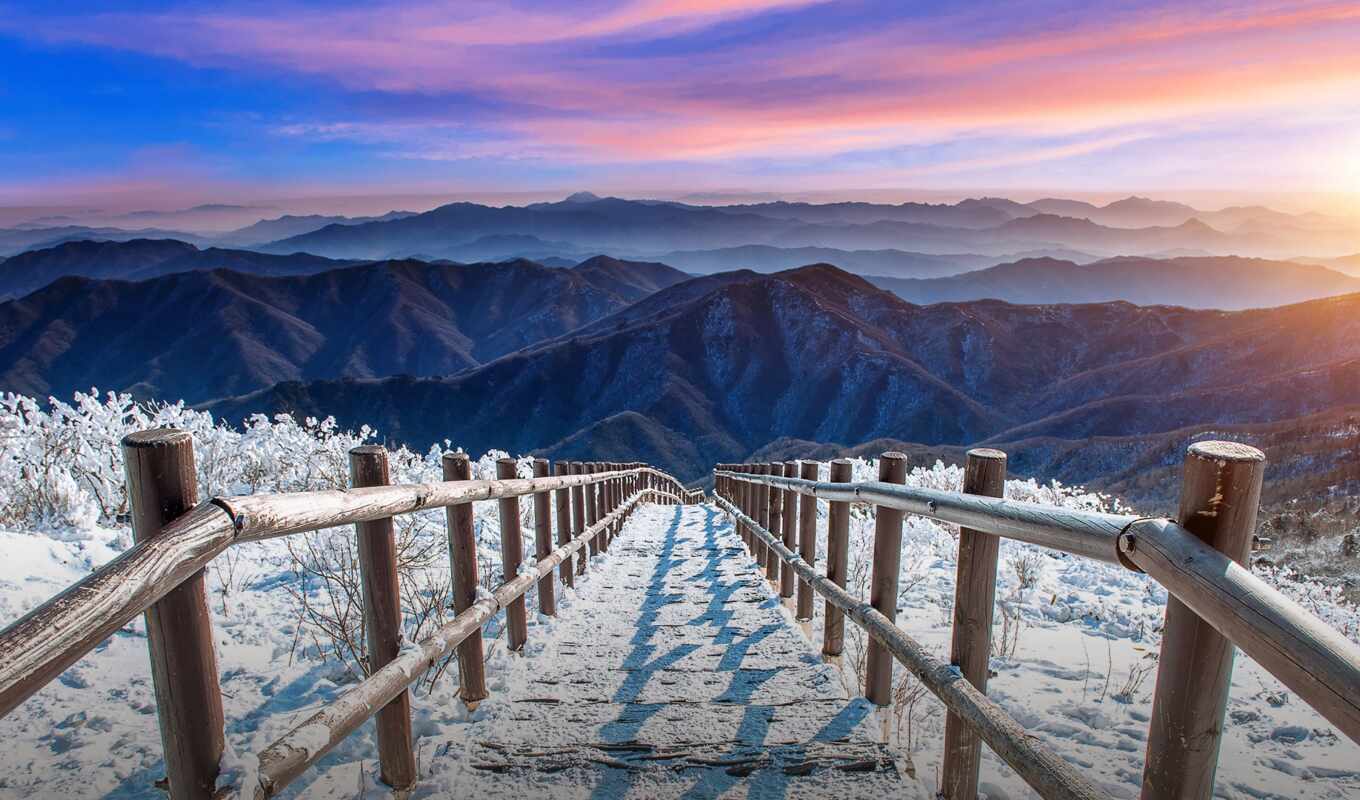 снег, winter, гора, korea, cover, восход, south, staircase, deogyusan