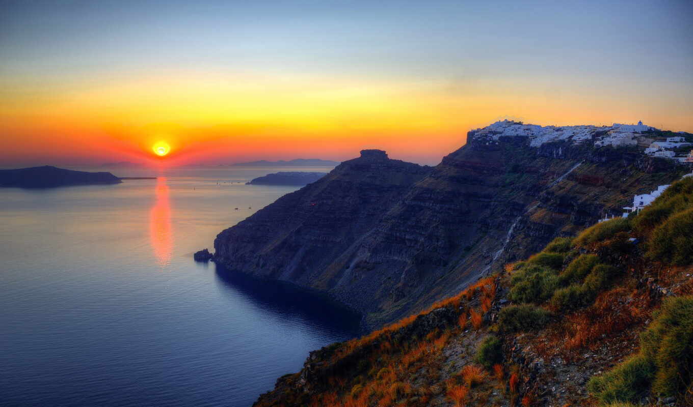 nature, sunset, landscape, sea, country, greece, santorini, greece, eiland