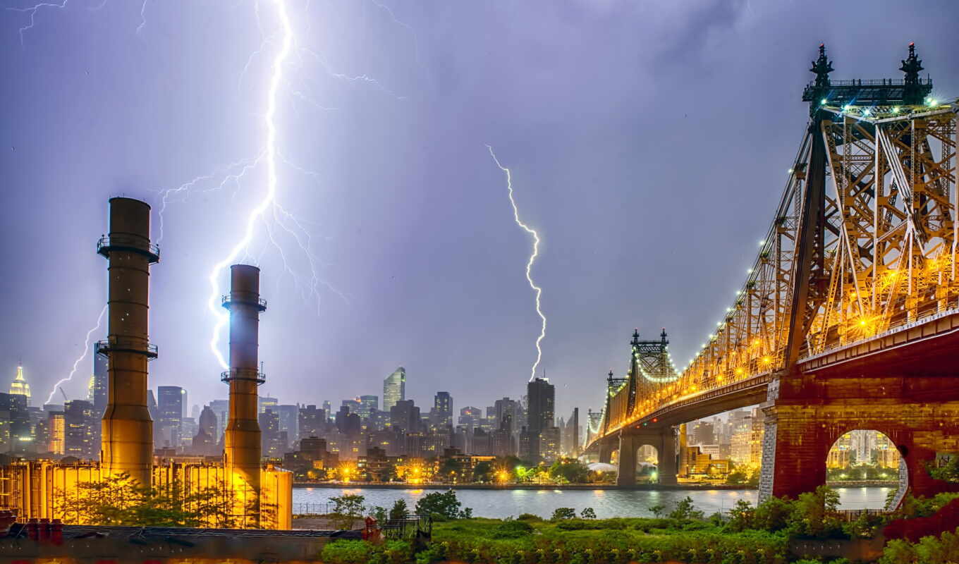 город, мост, lightning, york
