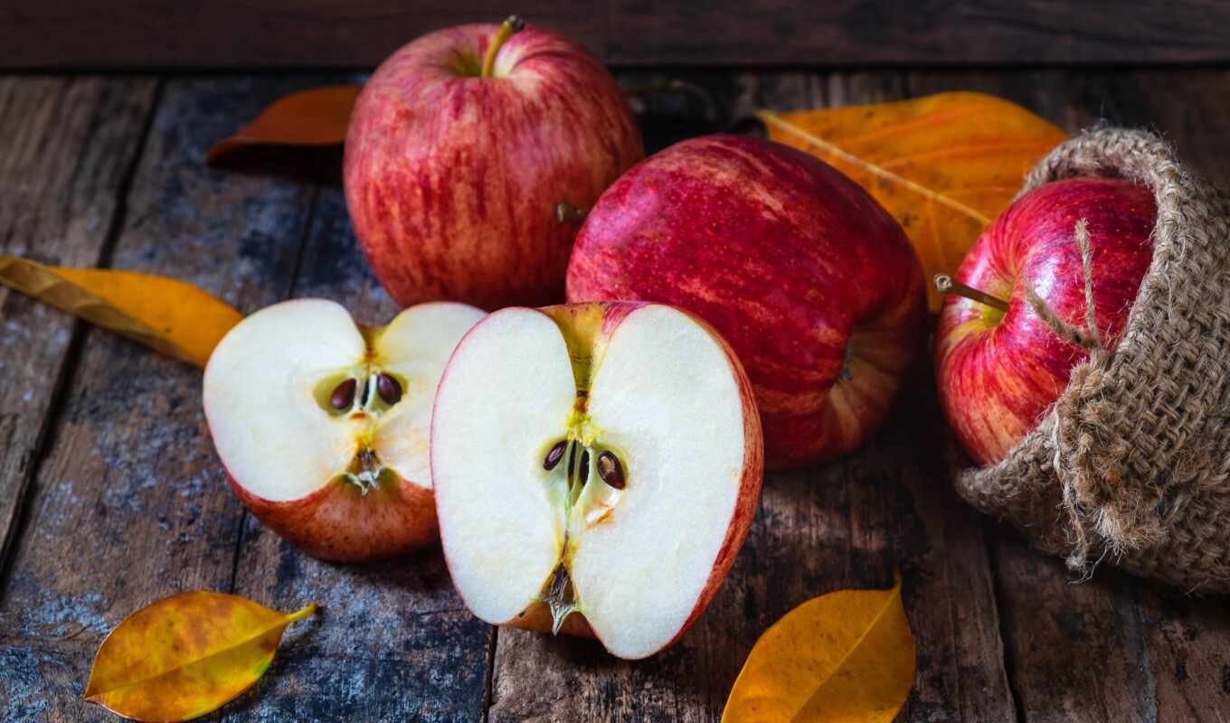 яблоко, осень, разрезаые