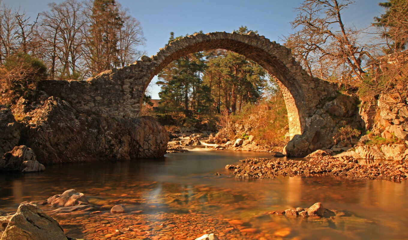 природа, камень, мост, река, старый