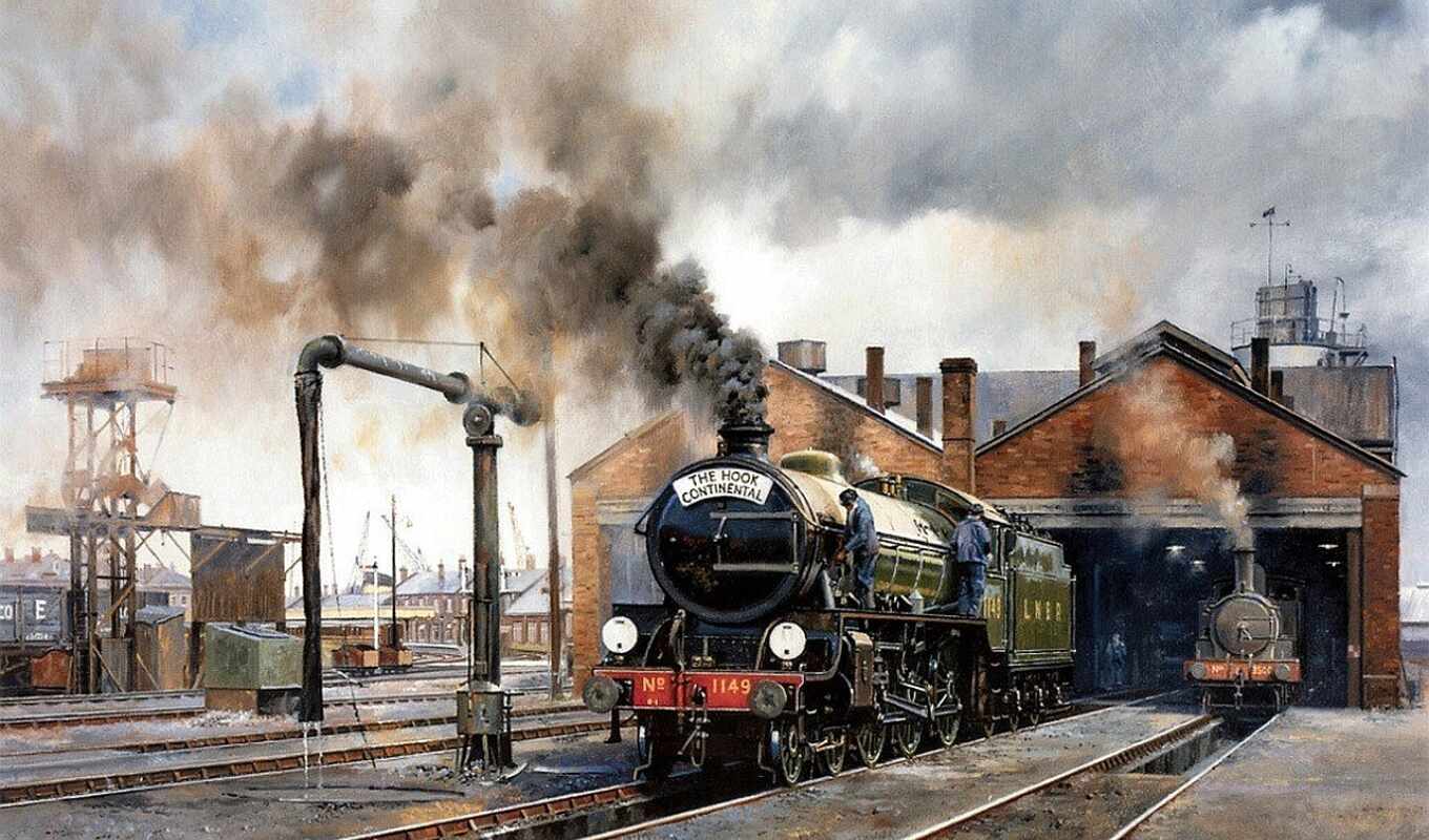 art, a train, painting, 100, oil, paintings, steam, trains, fog