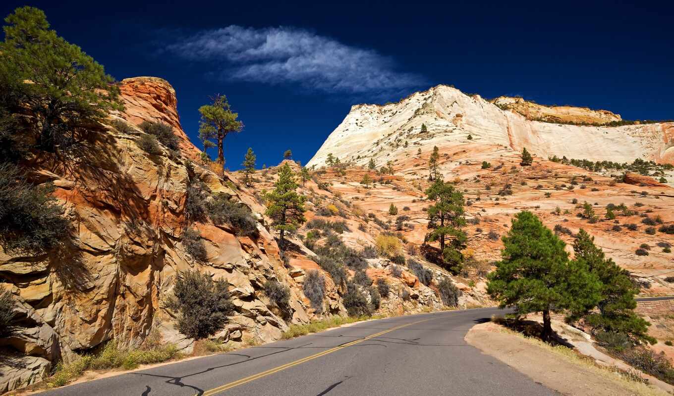 sky, road, landscape, beauty, the wall, park, national, zion, mountains, photo wallpapers