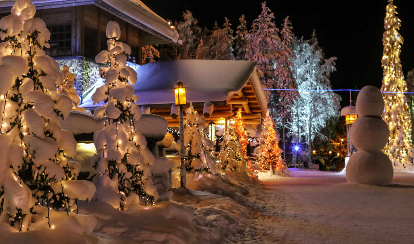 house, дерево, fir, снег, winter, christmas, снеговик, lapland, финляндия