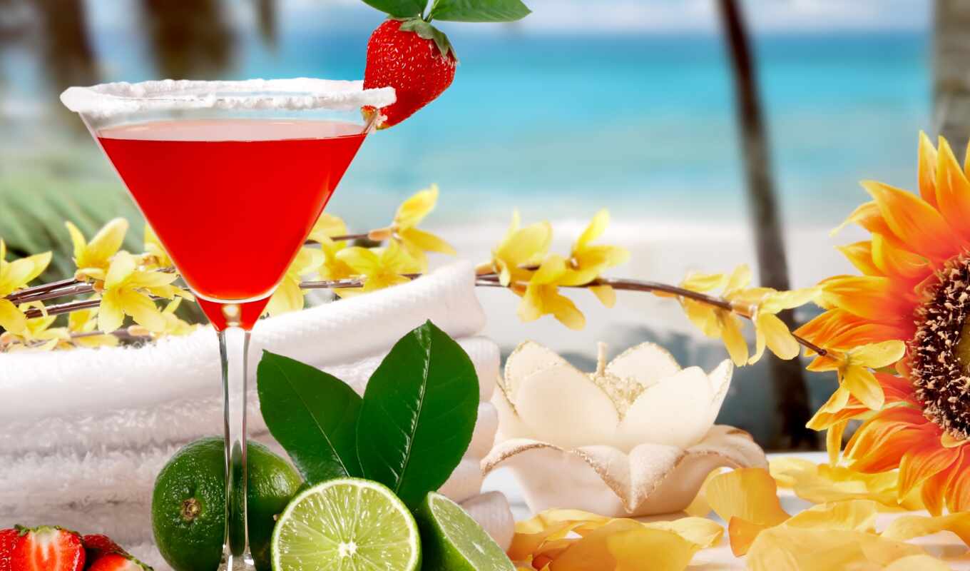 картинка, пляж, море, lima, плод, tropical, коктейль, клубника, meal, stokovyi