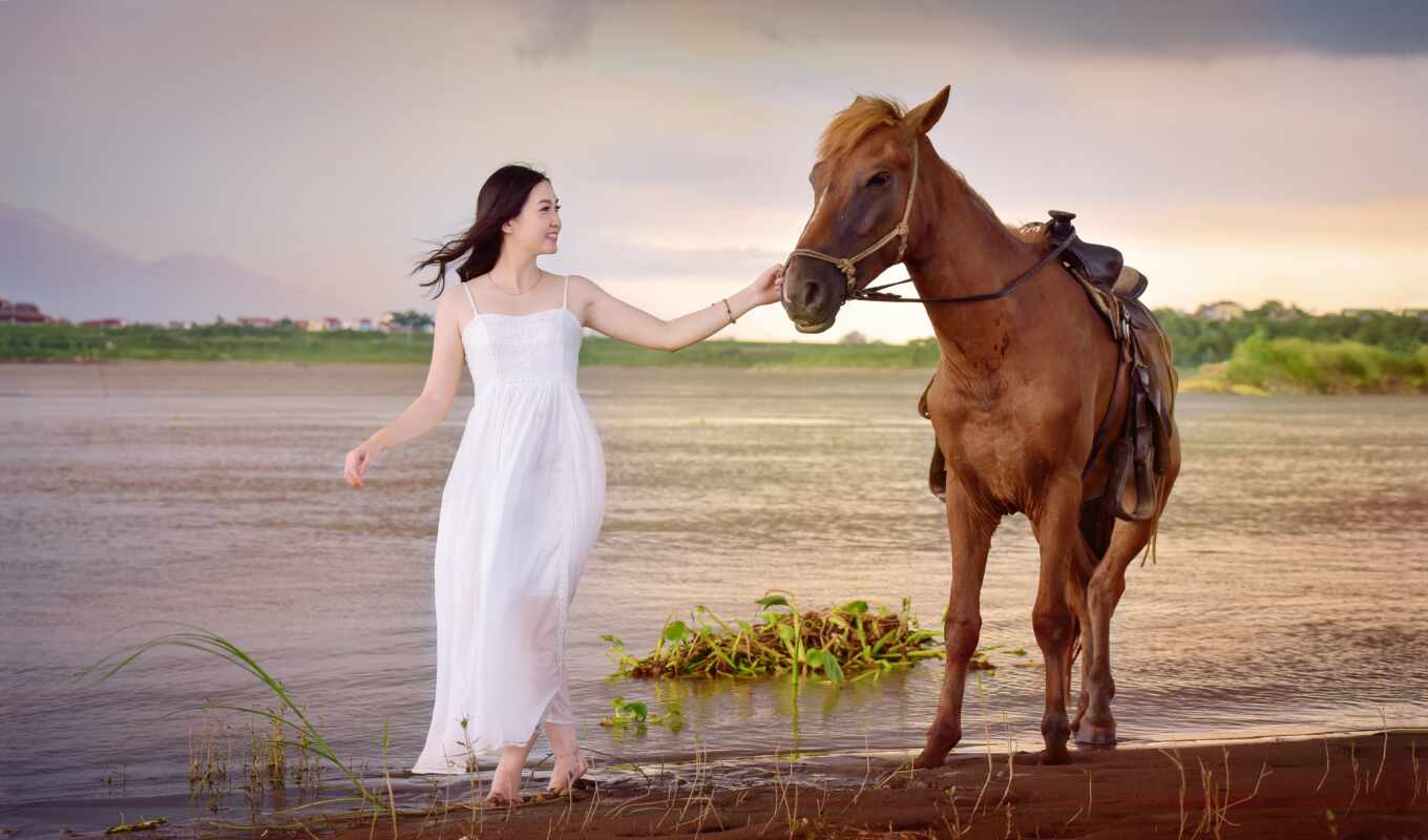 girl, horse, dress, to lead