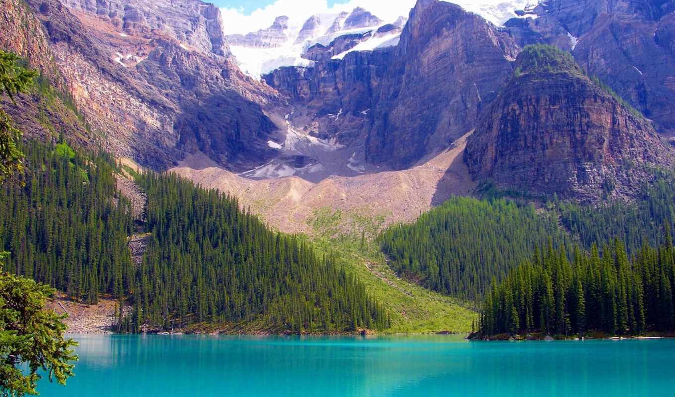 озеро, природа, канада, альберта, park, trees, national, banff, канадский, горы