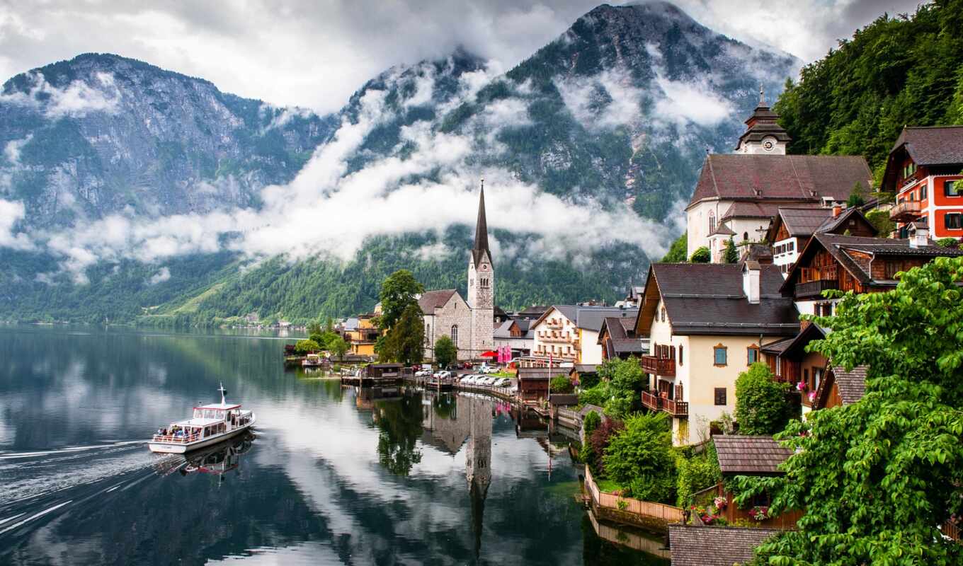 nature, city, mountain, hallstatt, austrian