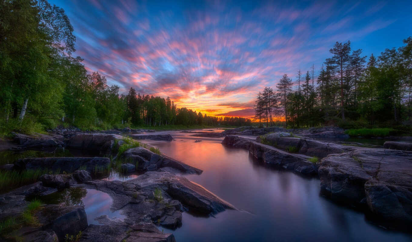 финляндия, река, закат