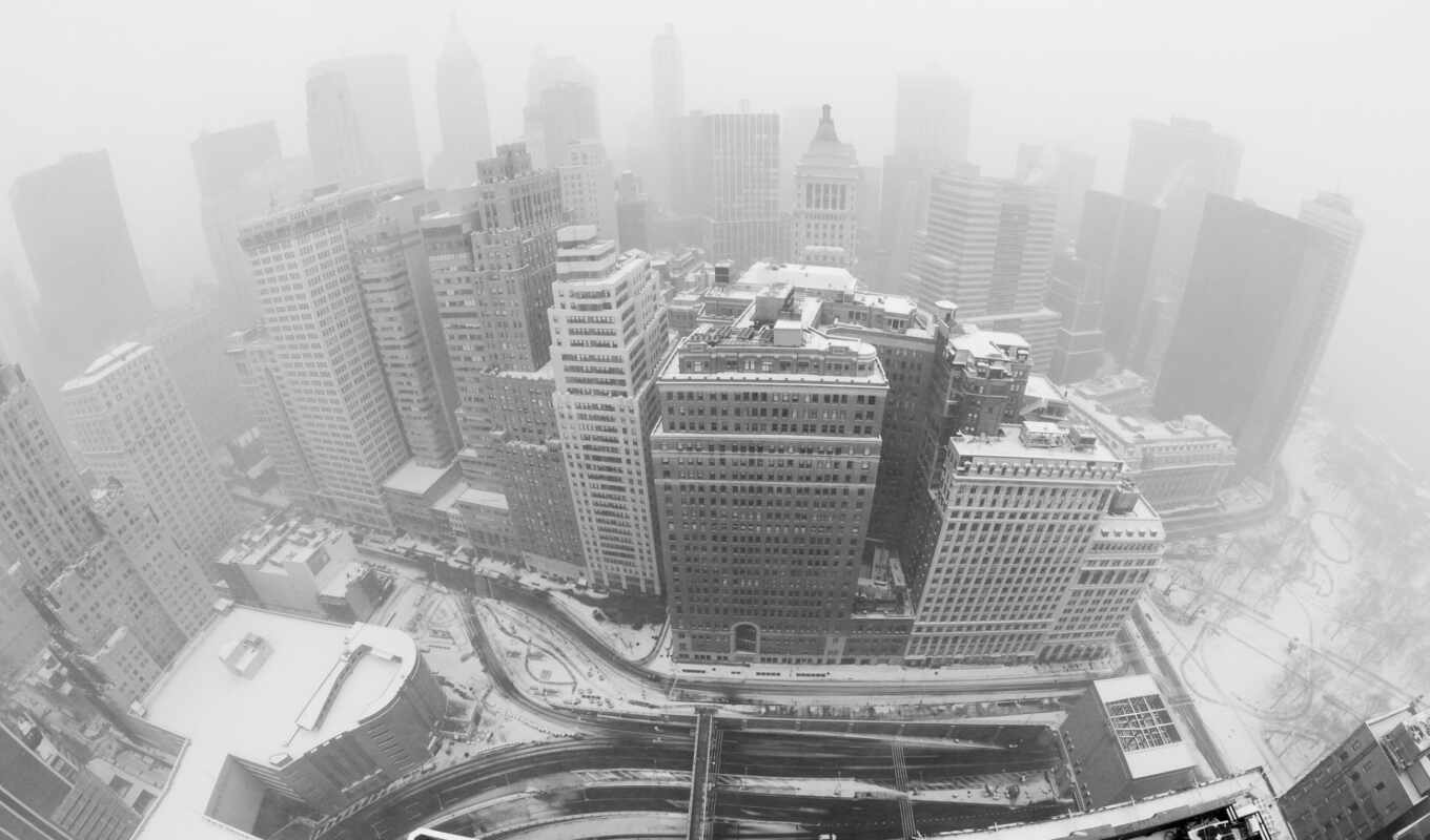 взгляд, new, город, снег, winter, building, нью, york, фотообои, небоскрёба