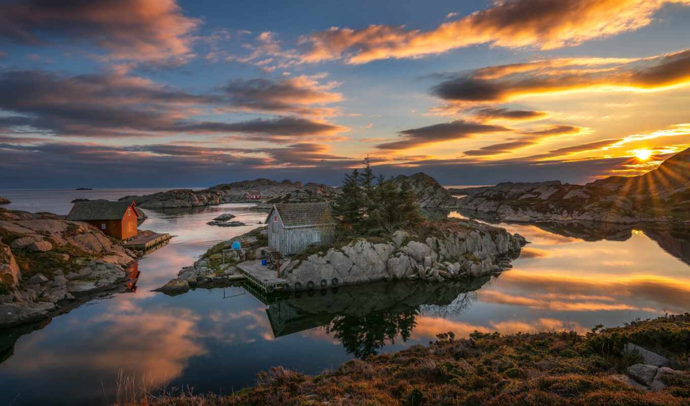 озеро, небо, закат, rock, норвегия, norwegian, peder, bjørkeland