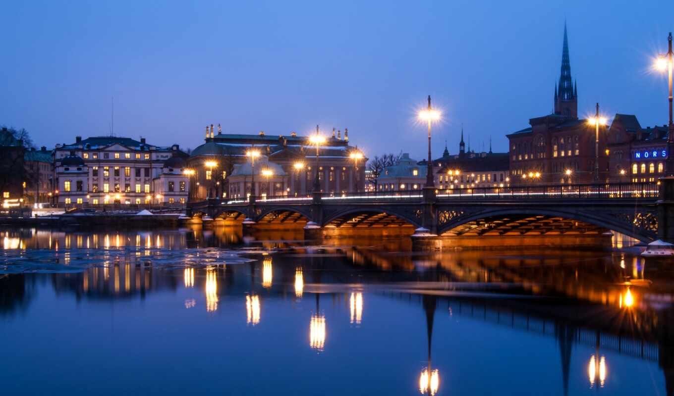 house, мост, река, sweden, stockholm