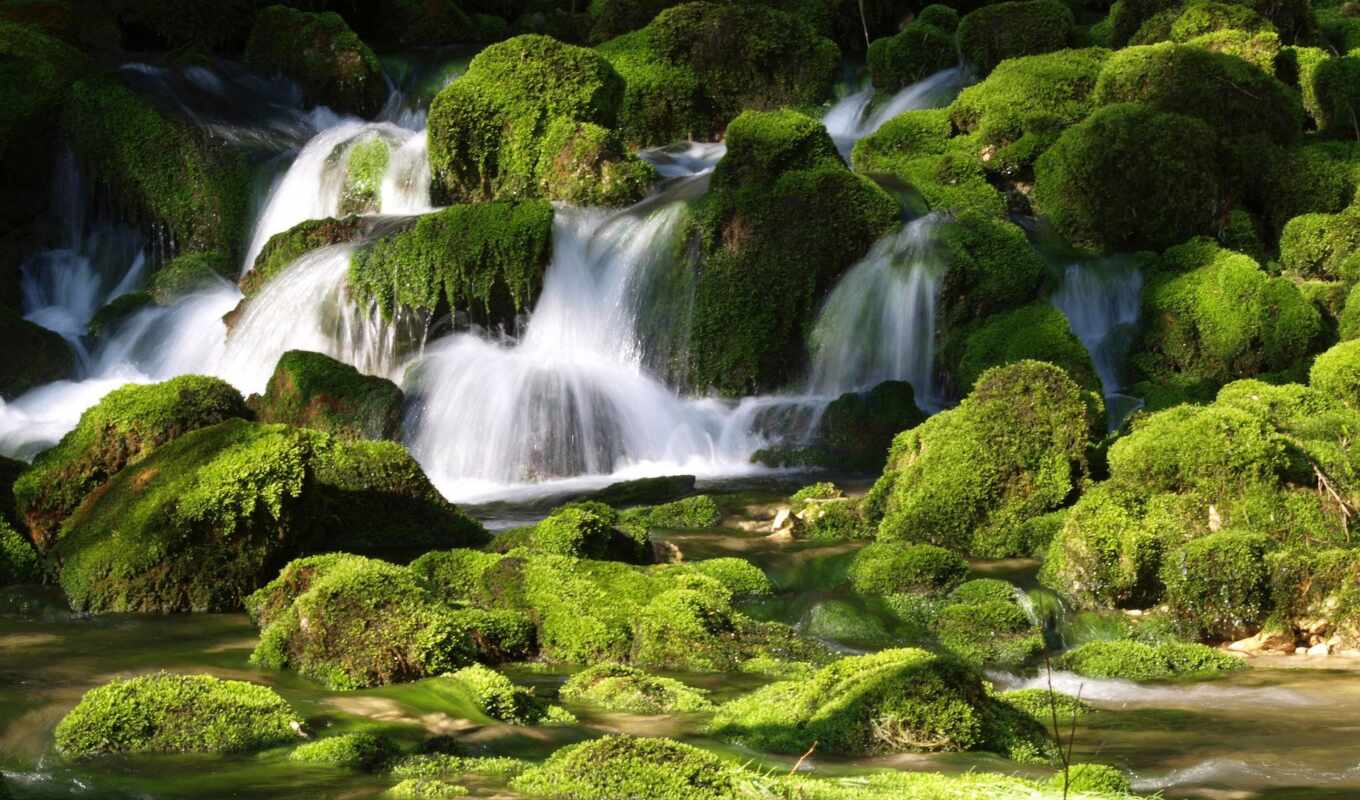 nature, green, water, rocks, France, mouth, waterfall, stones, mossy