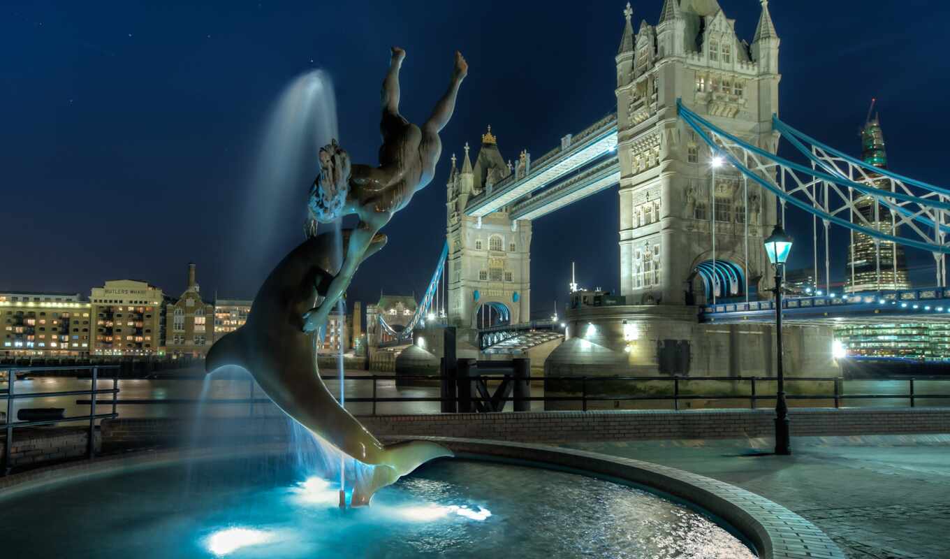 ночь, мост, великобритания, англия, ук, башня, london