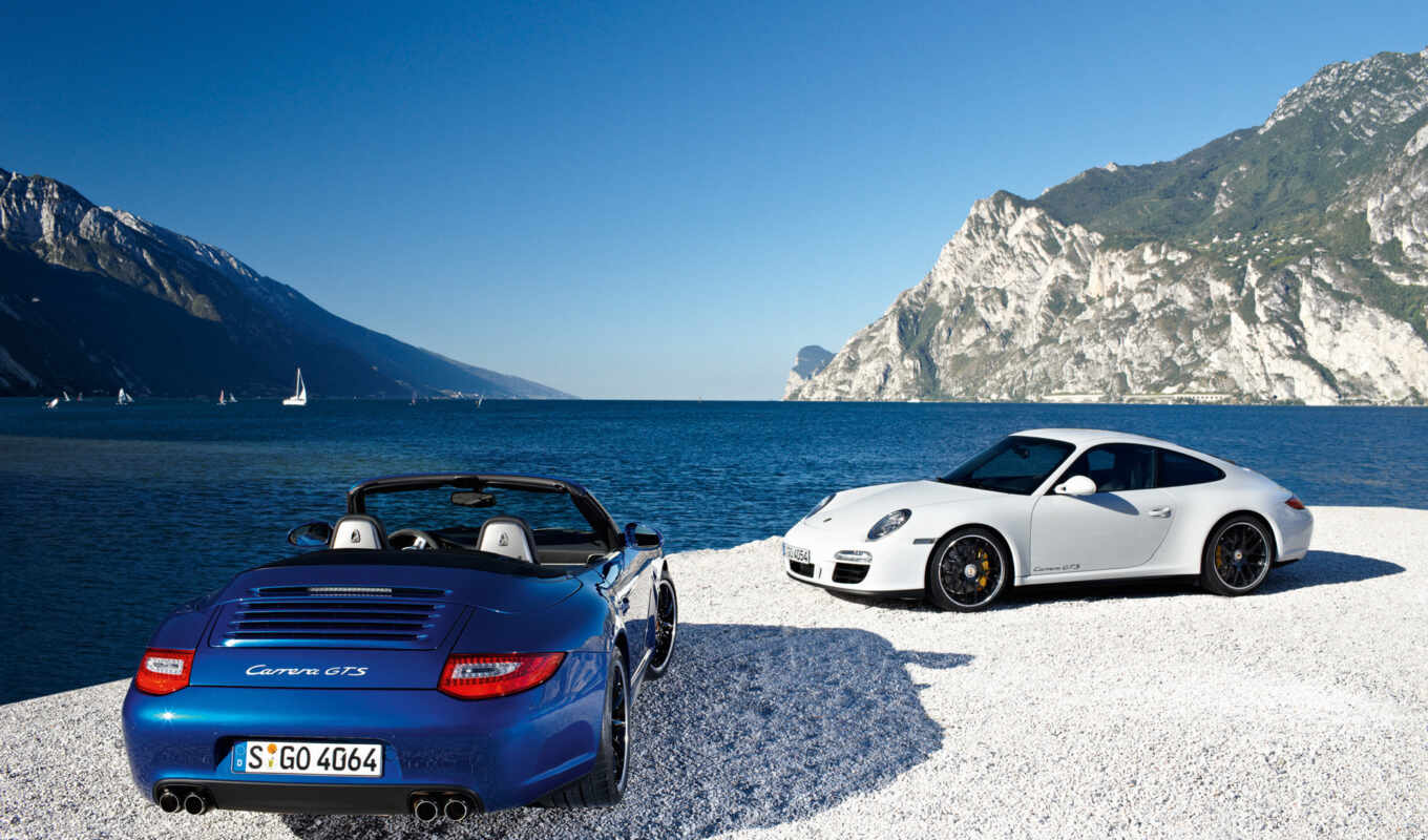 mountains, blue, white, water, car, coast, nature, auto, Porsche, push, gts, for, race