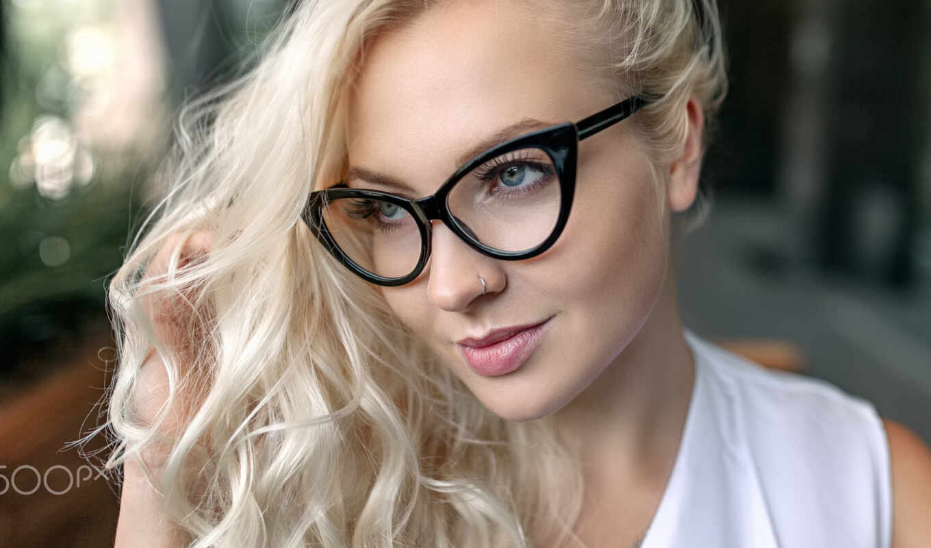 glass, woman, far away, blonde, see, vision, nose, point