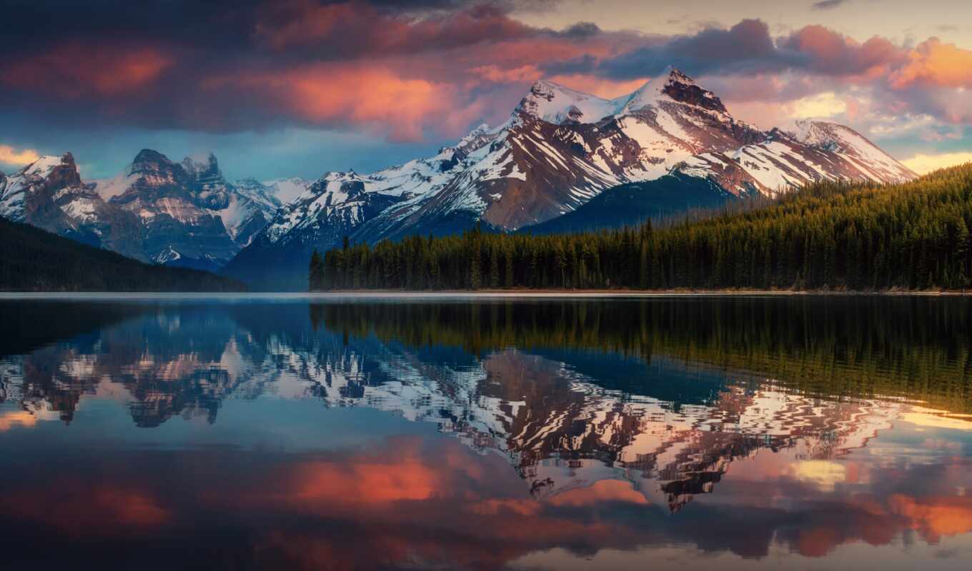 озеро, гора, landscape, канада, облако, отражение