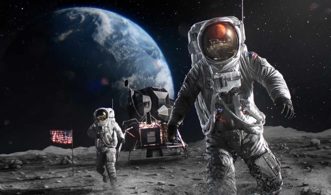 moon, earth, cosmonaut, land, astronaut