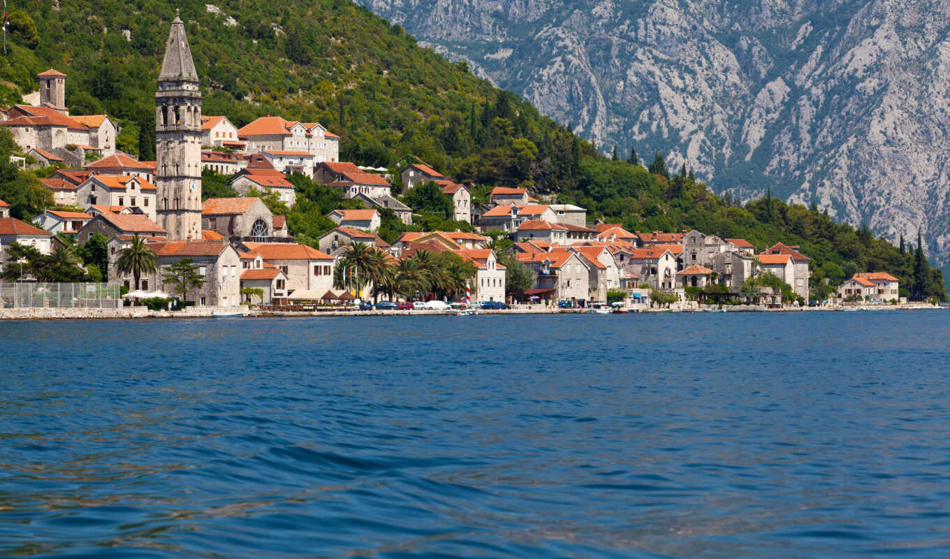 house, city, sea, coast, bay, Montenegro, kotor, Montenegro, perast