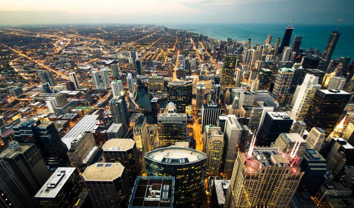взгляд, город, cityscape, top, небоскрёб, chicago