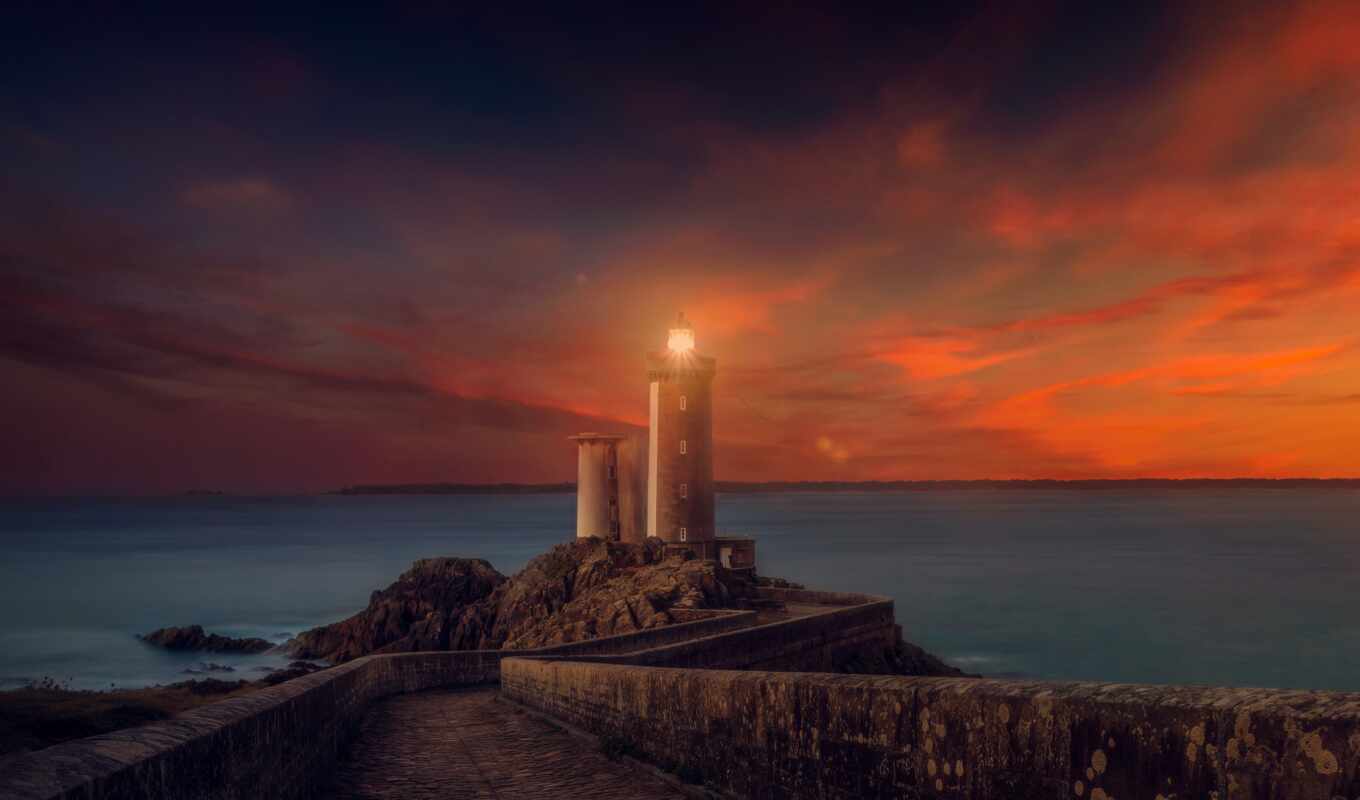 desktop, sunset, lighthouse, code
