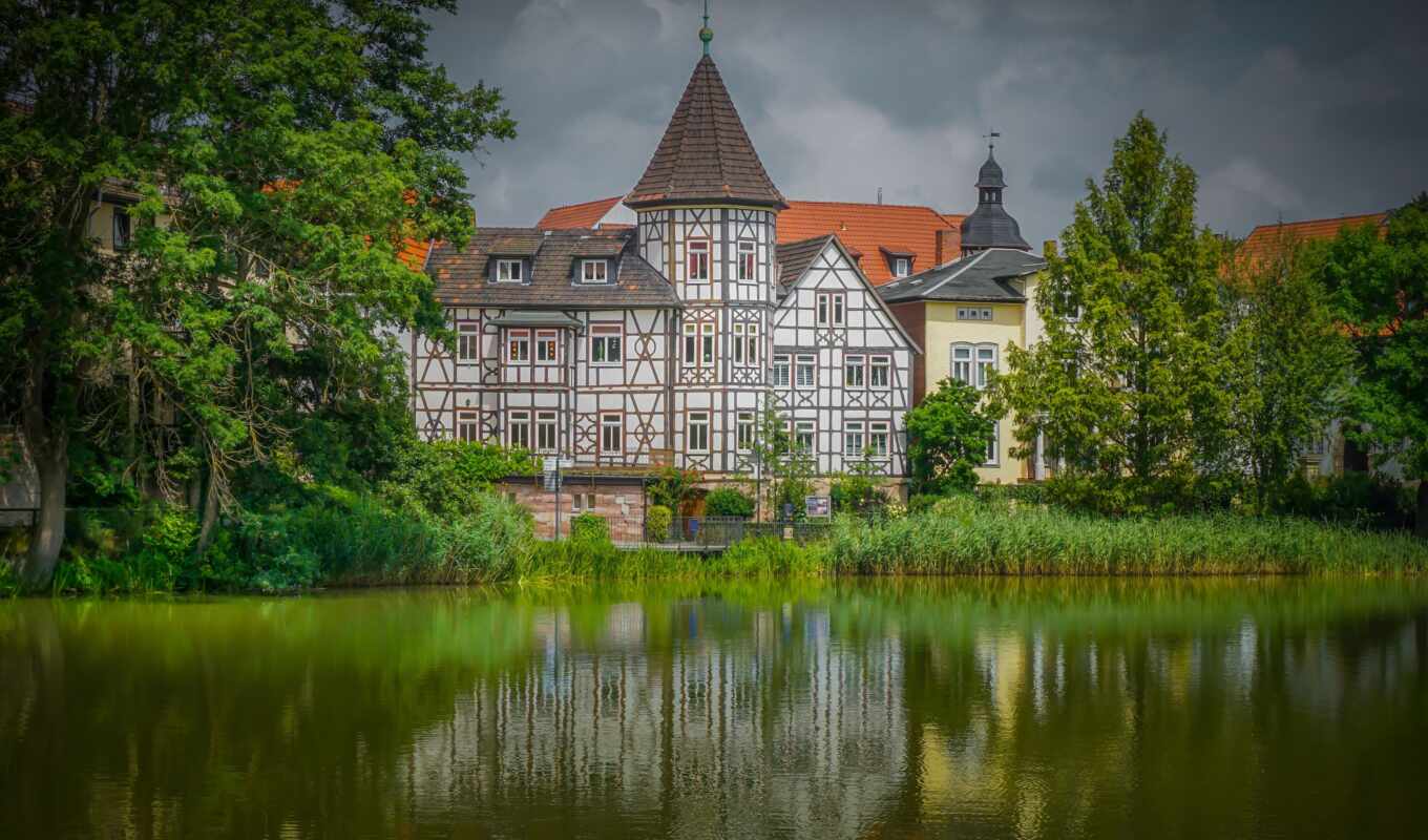 германия, река, отражение, house