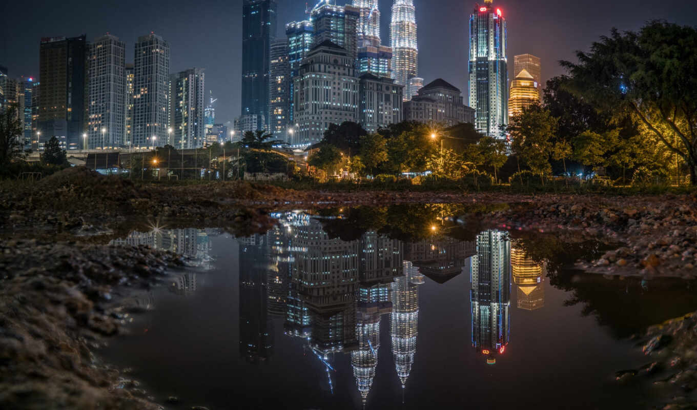 city, lumpur, puddle, reflection